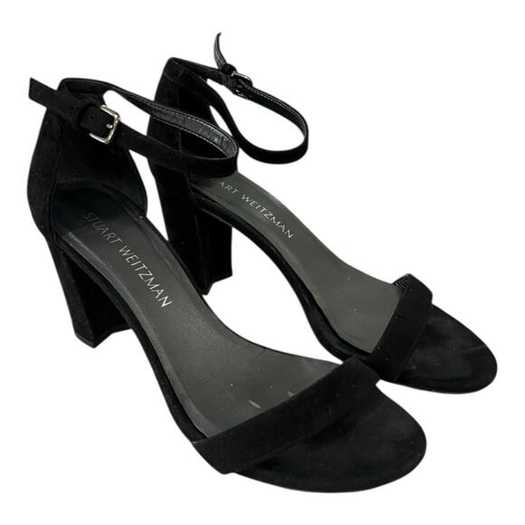 STUART WEITZMAN NEARLYNUDE ANKLE STRAP SANDAL BLACK SUEDE SIZE 7 M MINT - Picture 2 of 11